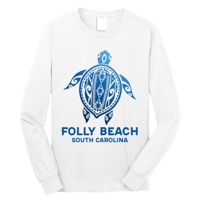 Folly Beach South Carolina Tattoo Blue Sea Turtle Souvenirs Long Sleeve Shirt