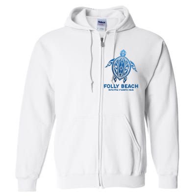 Folly Beach South Carolina Tattoo Blue Sea Turtle Souvenirs Full Zip Hoodie