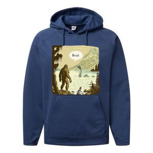 Funny Bigfoot Sasquatch Loch Ness Monster Introvert Bruh Performance Fleece Hoodie