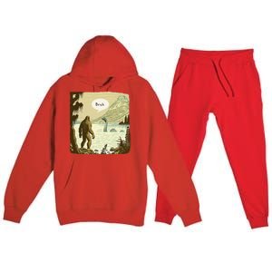 Funny Bigfoot Sasquatch Loch Ness Monster Introvert Bruh Premium Hooded Sweatsuit Set