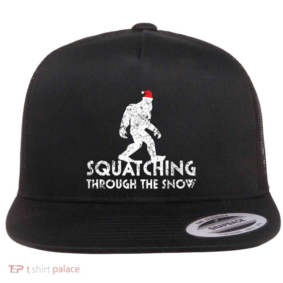 Funny Bigfoot Santa Christmas Gift Flat Bill Trucker Hat