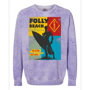 Folly Beach St Carolina Surfer Silhouette Colorblast Crewneck Sweatshirt