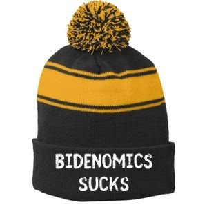 Funny Bidenomics Sucks Fun Novelty Gag Stripe Pom Pom Beanie