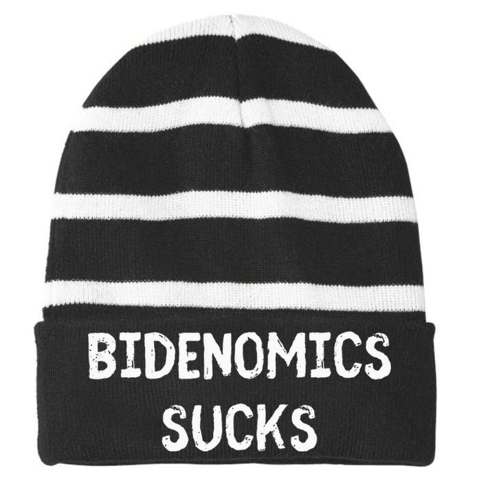 Funny Bidenomics Sucks Fun Novelty Gag Striped Beanie with Solid Band