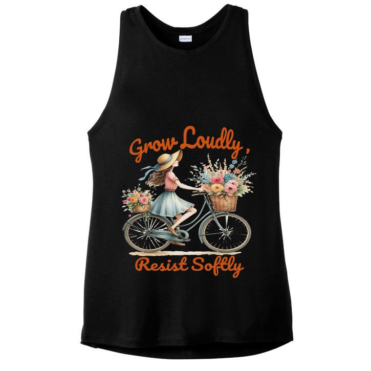 Floral Bike Subtle 8647 Trump Resist ,boho Vintage Ladies PosiCharge Tri-Blend Wicking Tank