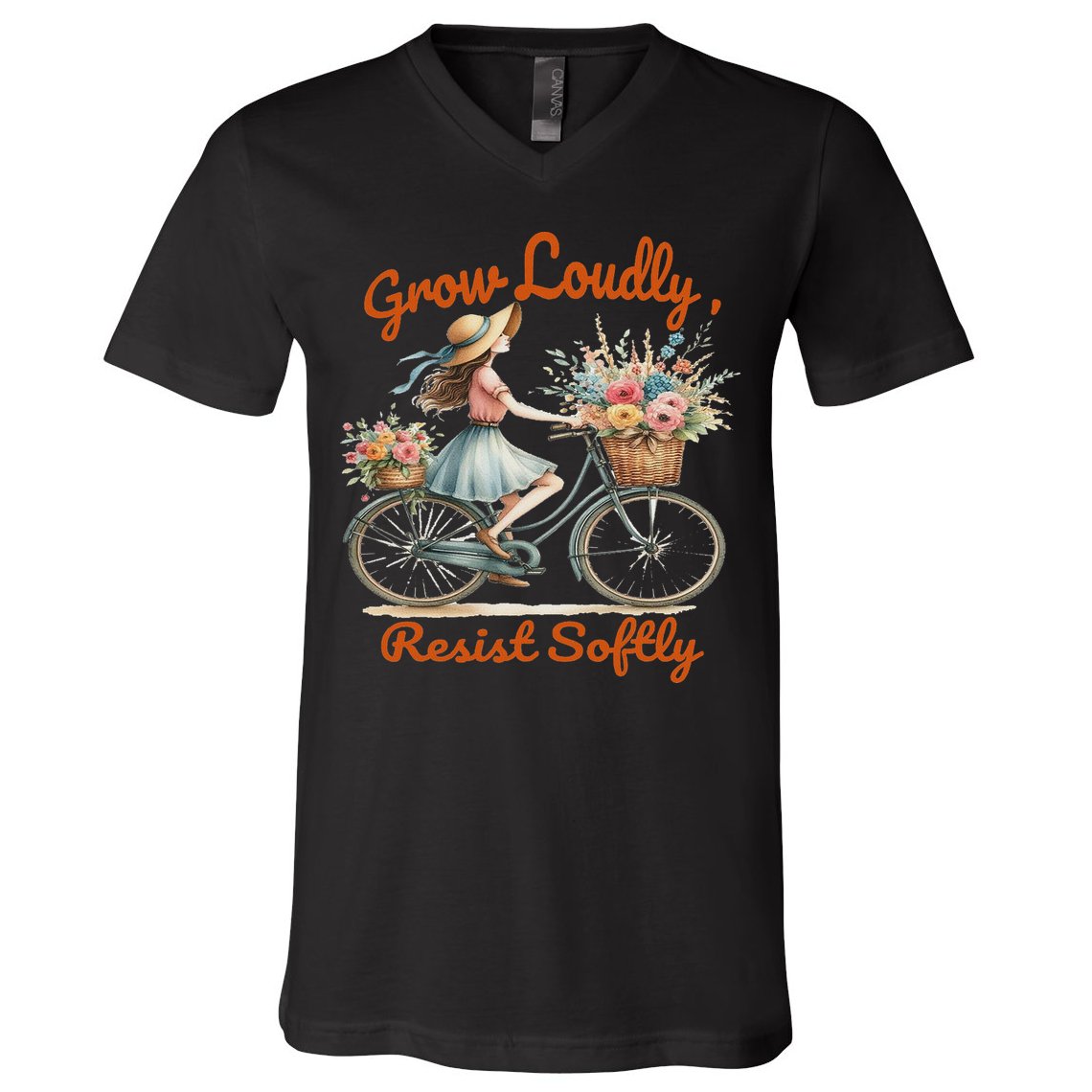 Floral Bike Subtle 8647 Trump Resist ,boho Vintage V-Neck T-Shirt