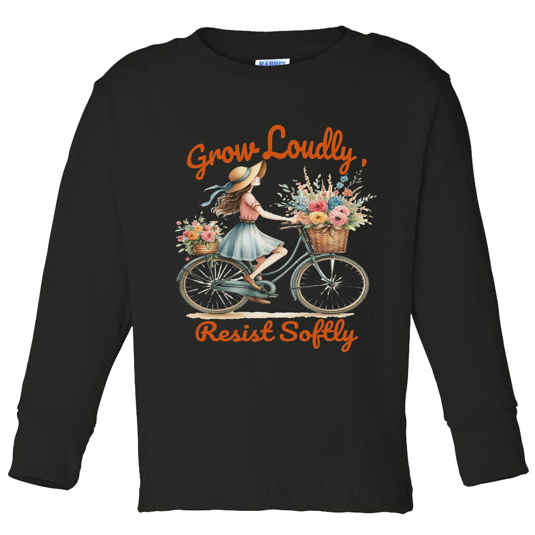 Floral Bike Subtle 8647 Trump Resist ,boho Vintage Toddler Long Sleeve Shirt