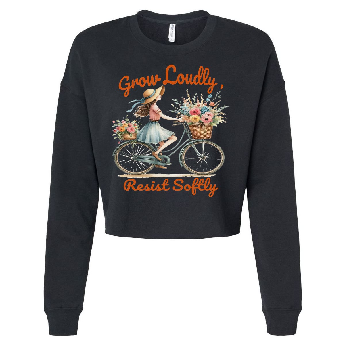 Floral Bike Subtle 8647 Trump Resist ,boho Vintage Cropped Pullover Crew