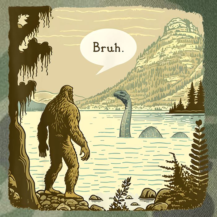 Funny Bigfoot Sasquatch Loch Ness Monster Introvert Bruh Legacy Tie Dye Trucker Hat