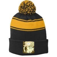 Funny Bigfoot Sasquatch Loch Ness Monster Introvert Bruh Stripe Pom Pom Beanie