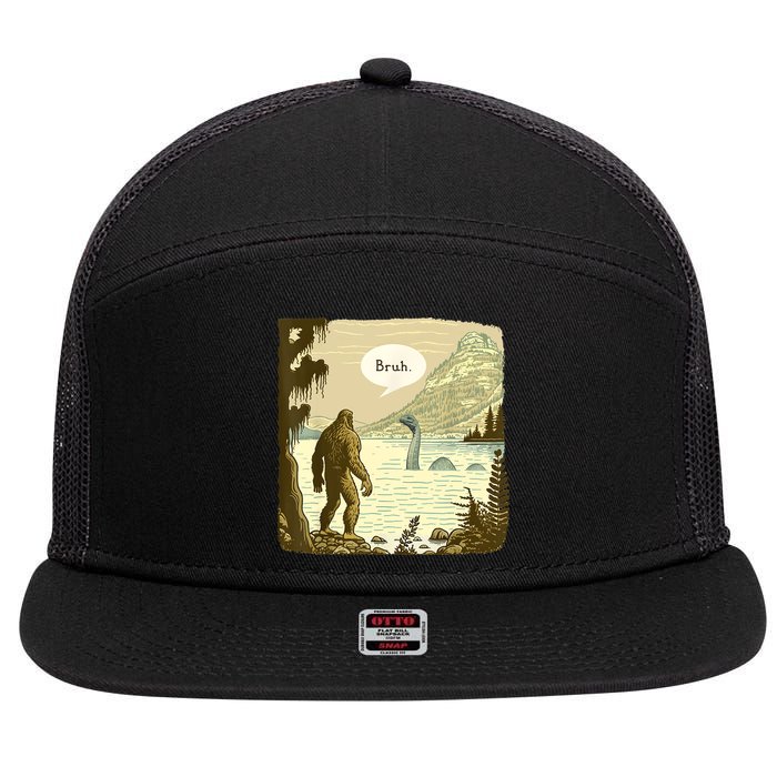 Funny Bigfoot Sasquatch Loch Ness Monster Introvert Bruh 7 Panel Mesh Trucker Snapback Hat