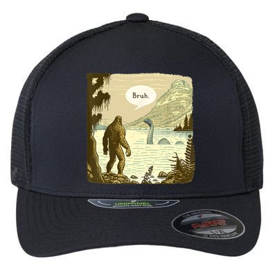 Funny Bigfoot Sasquatch Loch Ness Monster Introvert Bruh Flexfit Unipanel Trucker Cap