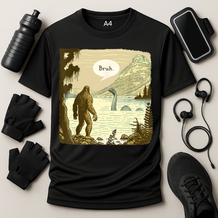 Funny Bigfoot Sasquatch Loch Ness Monster Introvert Bruh Performance Shirt