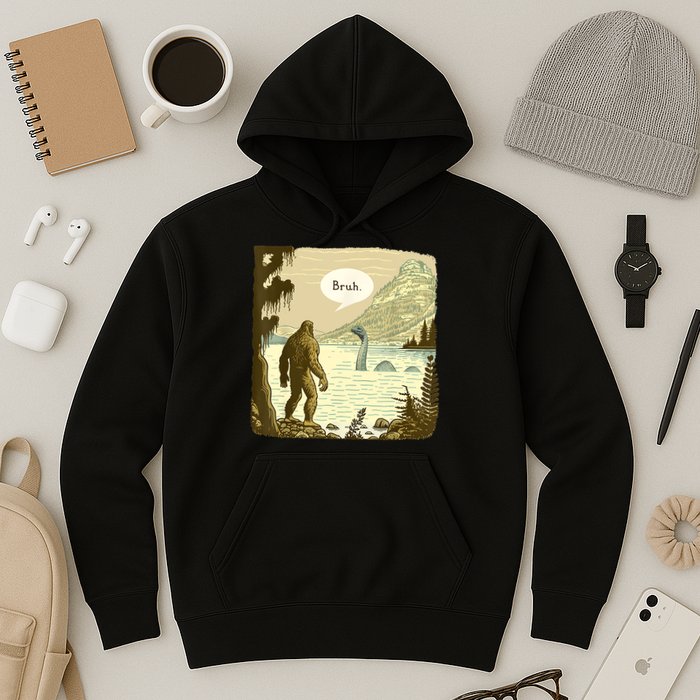Funny Bigfoot Sasquatch Loch Ness Monster Introvert Bruh Hoodie