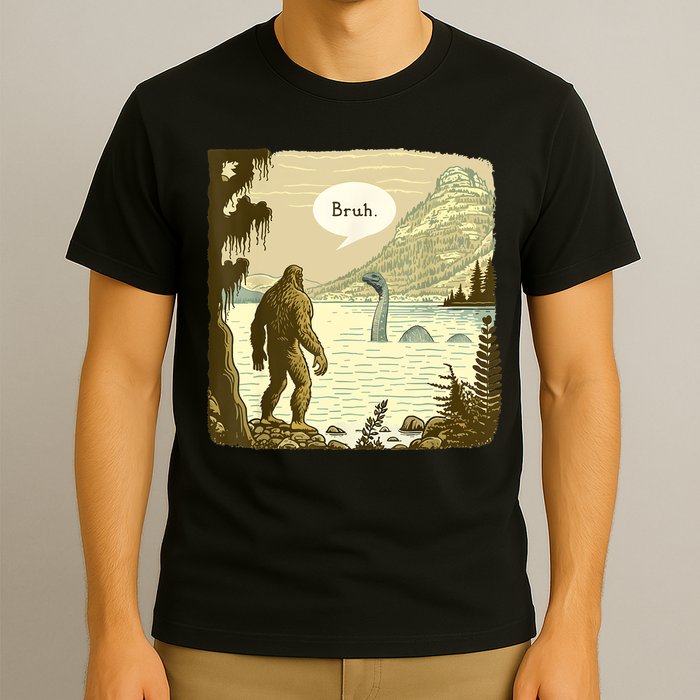 Funny Bigfoot Sasquatch Loch Ness Monster Introvert Bruh T-Shirt