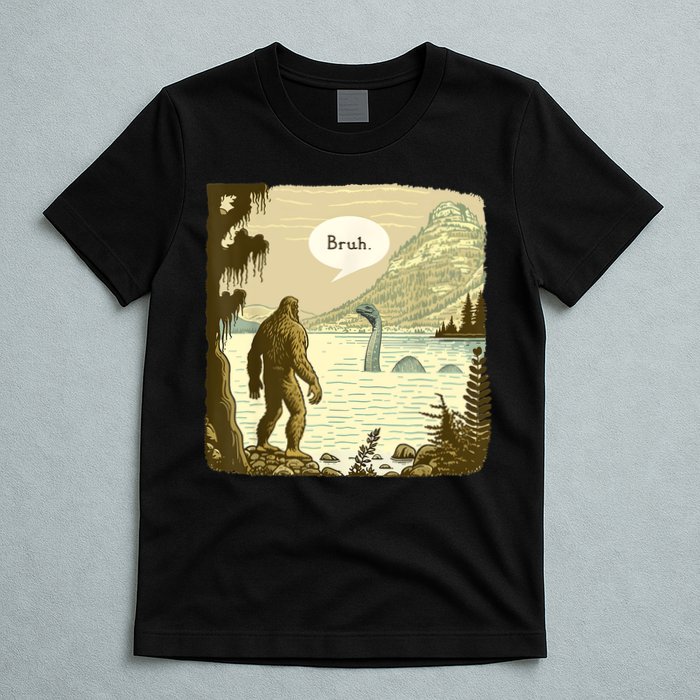Funny Bigfoot Sasquatch Loch Ness Monster Introvert Bruh T-Shirt