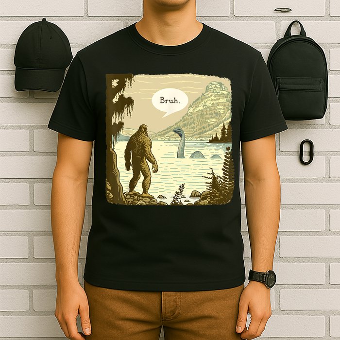Funny Bigfoot Sasquatch Loch Ness Monster Introvert Bruh T-Shirt