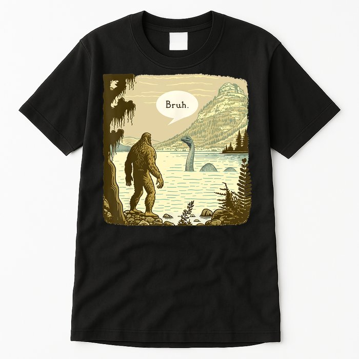 Funny Bigfoot Sasquatch Loch Ness Monster Introvert Bruh Tall T-Shirt