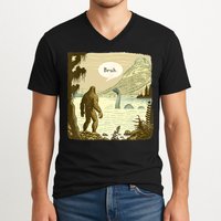 Funny Bigfoot Sasquatch Loch Ness Monster Introvert Bruh V-Neck T-Shirt