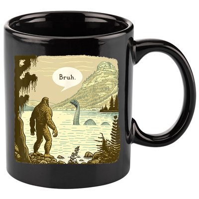 Funny Bigfoot Sasquatch Loch Ness Monster Introvert Bruh 11oz C Handle Ceramic Mug