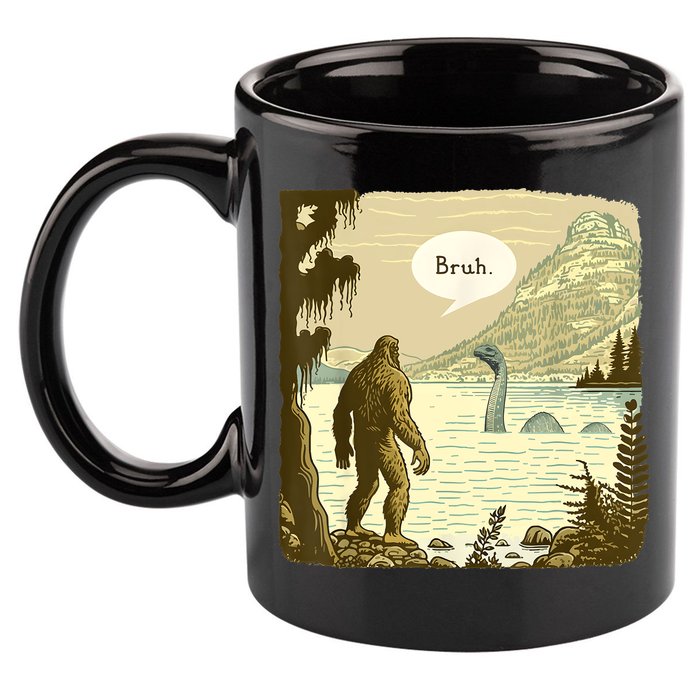 Funny Bigfoot Sasquatch Loch Ness Monster Introvert Bruh 11oz C Handle Ceramic Mug