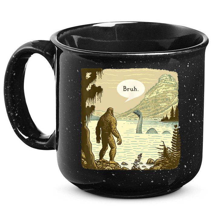 Funny Bigfoot Sasquatch Loch Ness Monster Introvert Bruh 15oz Campfire Ceramic Mug