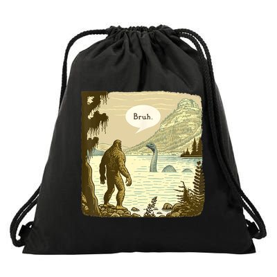 Funny Bigfoot Sasquatch Loch Ness Monster Introvert Bruh Drawstring Bag