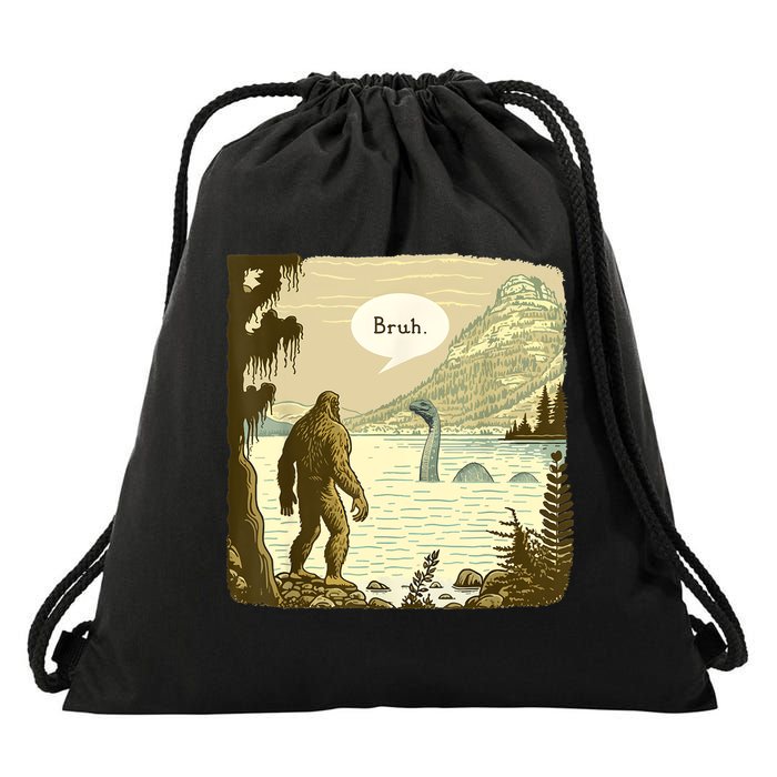 Funny Bigfoot Sasquatch Loch Ness Monster Introvert Bruh Drawstring Bag