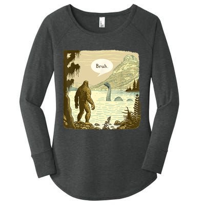 Funny Bigfoot Sasquatch Loch Ness Monster Introvert Bruh Women's Perfect Tri Tunic Long Sleeve Shirt