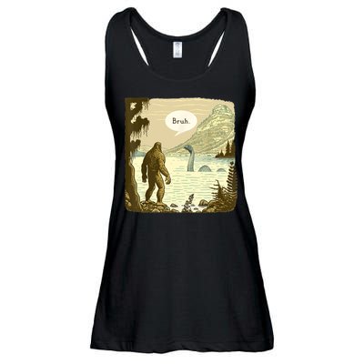 Funny Bigfoot Sasquatch Loch Ness Monster Introvert Bruh Ladies Essential Flowy Tank