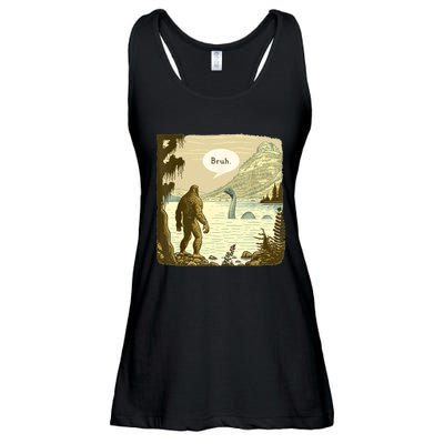 Funny Bigfoot Sasquatch Loch Ness Monster Introvert Bruh Ladies Essential Flowy Tank