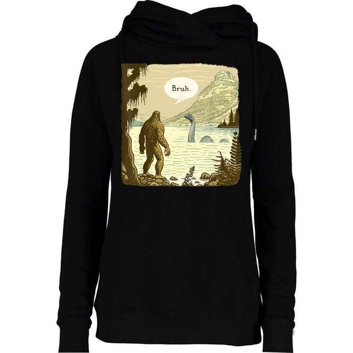 Funny Bigfoot Sasquatch Loch Ness Monster Introvert Bruh Womens Funnel Neck Pullover Hood