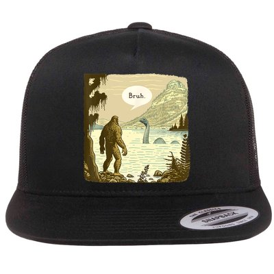Funny Bigfoot Sasquatch Loch Ness Monster Introvert Bruh Flatbill Hat