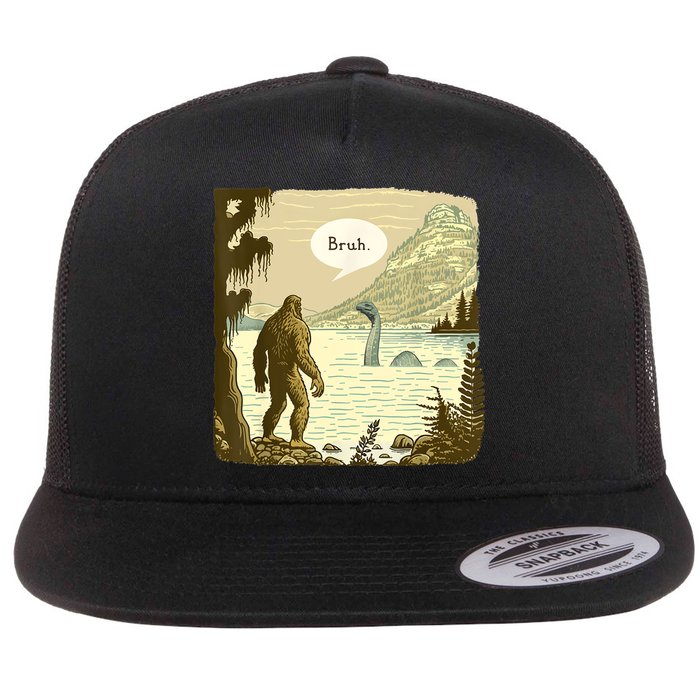 Funny Bigfoot Sasquatch Loch Ness Monster Introvert Bruh Flatbill Hat