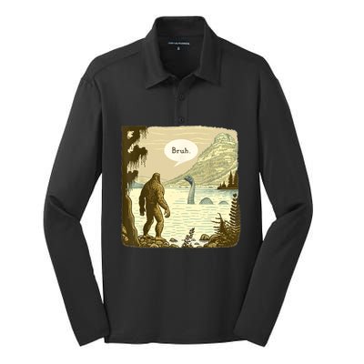 Funny Bigfoot Sasquatch Loch Ness Monster Introvert Bruh Silk Touch Performance Long Sleeve Polo