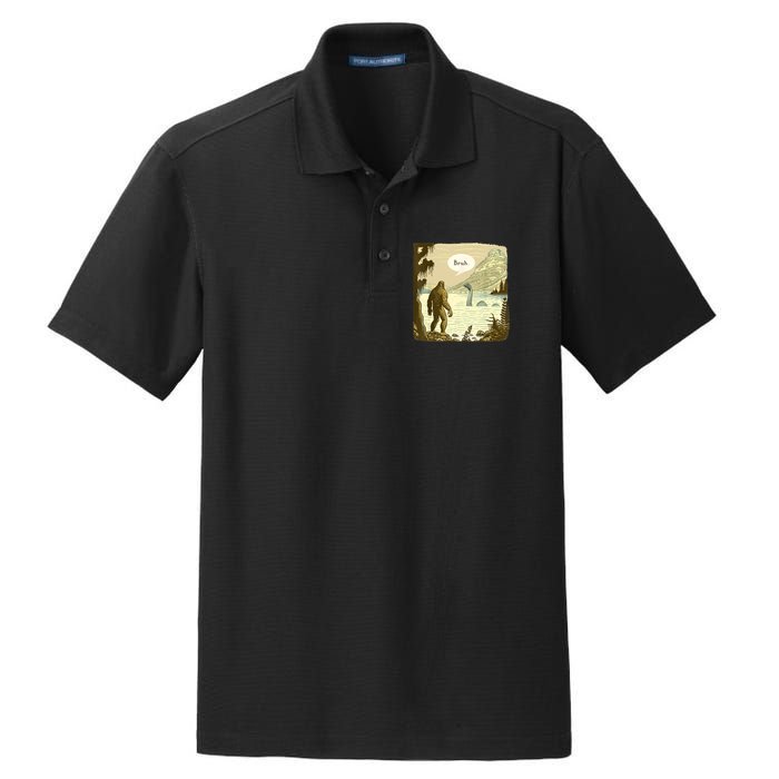 Funny Bigfoot Sasquatch Loch Ness Monster Introvert Bruh Dry Zone Grid Polo