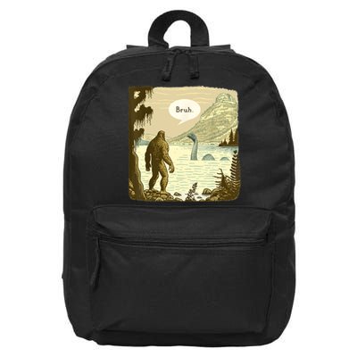 Funny Bigfoot Sasquatch Loch Ness Monster Introvert Bruh 16 in Basic Backpack