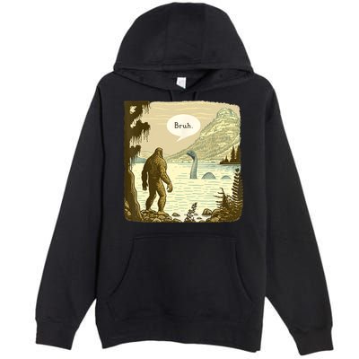 Funny Bigfoot Sasquatch Loch Ness Monster Introvert Bruh Premium Pullover Hoodie