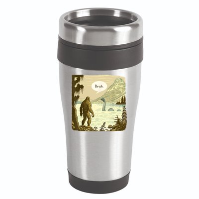 Funny Bigfoot Sasquatch Loch Ness Monster Introvert Bruh 16oz Travel Tumbler