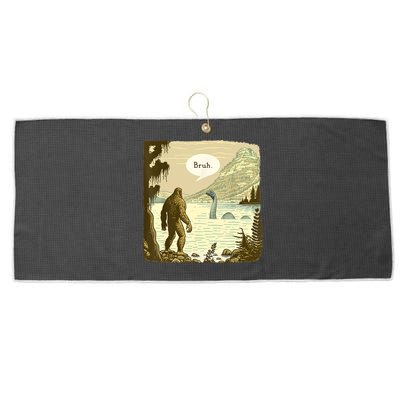 Funny Bigfoot Sasquatch Loch Ness Monster Introvert Bruh Large Microfiber Waffle Golf Towel