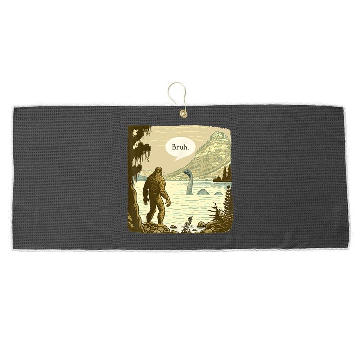 Funny Bigfoot Sasquatch Loch Ness Monster Introvert Bruh Large Microfiber Waffle Golf Towel