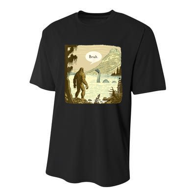Funny Bigfoot Sasquatch Loch Ness Monster Introvert Bruh Youth Performance Sprint T-Shirt