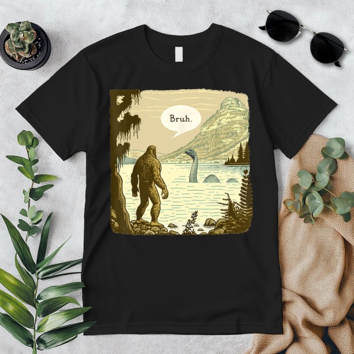 Funny Bigfoot Sasquatch Loch Ness Monster Introvert Bruh Premium T-Shirt