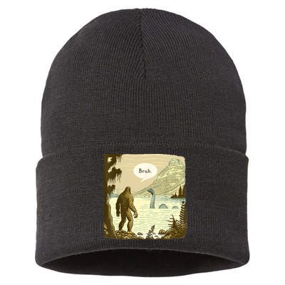Funny Bigfoot Sasquatch Loch Ness Monster Introvert Bruh Sustainable Knit Beanie