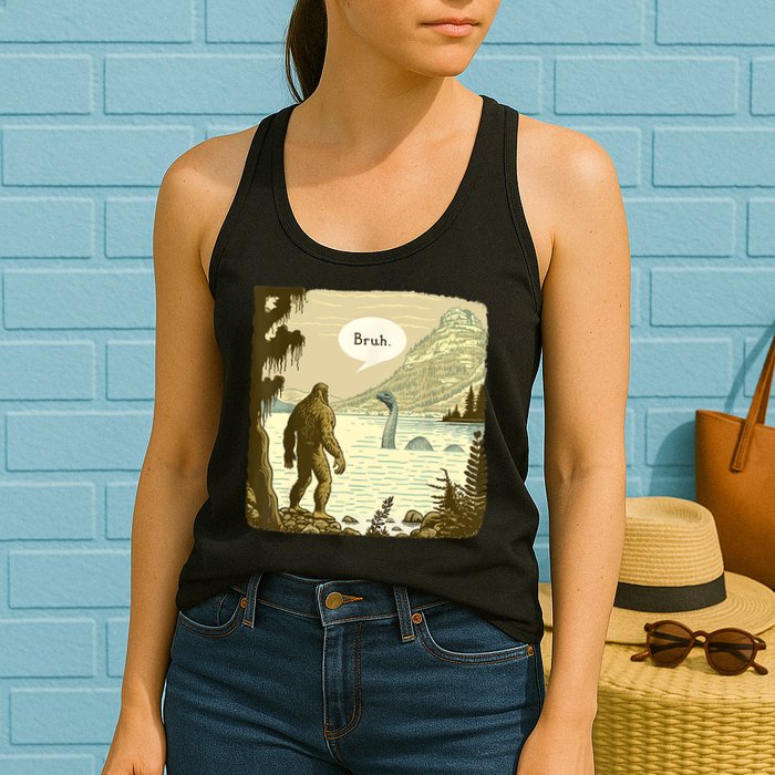 Funny Bigfoot Sasquatch Loch Ness Monster Introvert Bruh Womens Tank Top