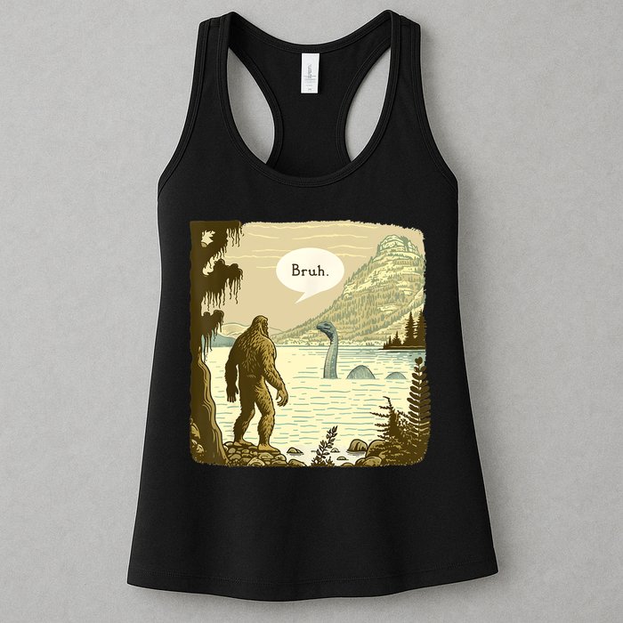 Funny Bigfoot Sasquatch Loch Ness Monster Introvert Bruh Womens Tank Top