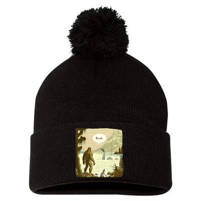 Funny Bigfoot Sasquatch Loch Ness Monster Introvert Bruh Pom Pom 12in Knit Beanie