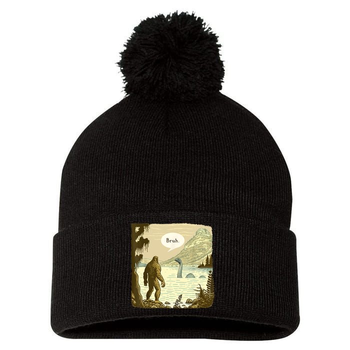 Funny Bigfoot Sasquatch Loch Ness Monster Introvert Bruh Pom Pom 12in Knit Beanie