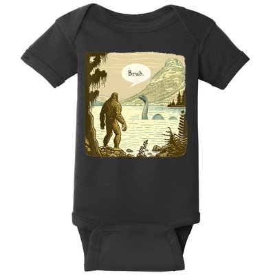 Funny Bigfoot Sasquatch Loch Ness Monster Introvert Bruh Baby Bodysuit