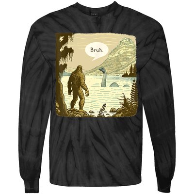 Funny Bigfoot Sasquatch Loch Ness Monster Introvert Bruh Tie-Dye Long Sleeve Shirt